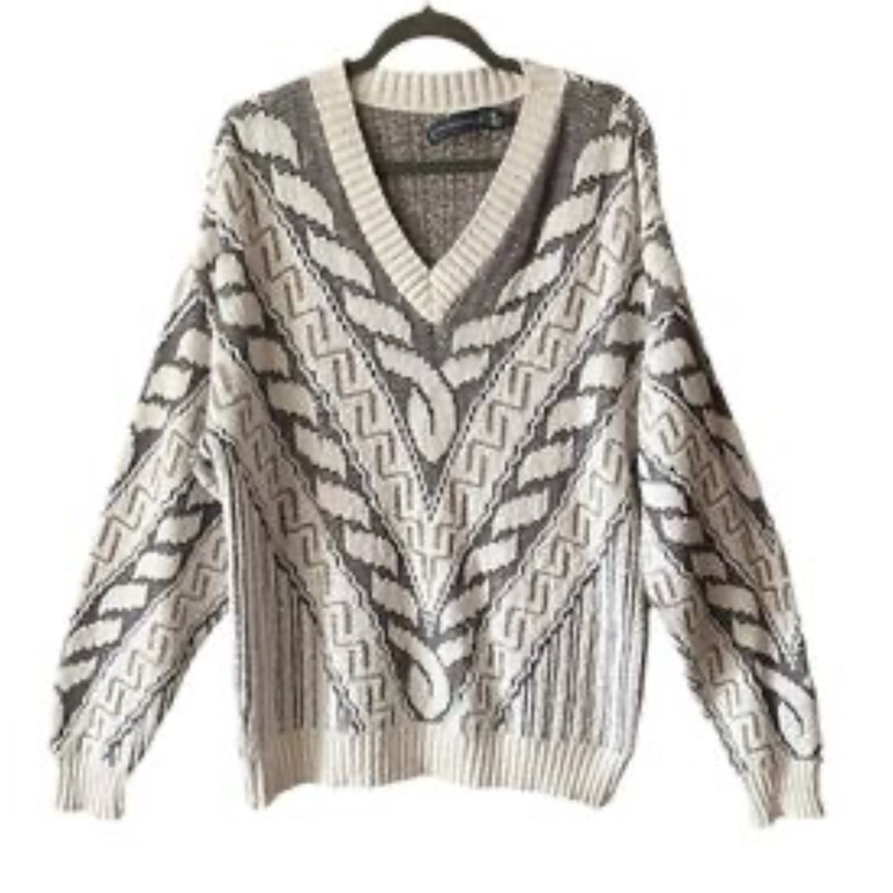 Crossings Men’s Y2K V Neck Chunky Knit Abstract Sweater Size M/Medium